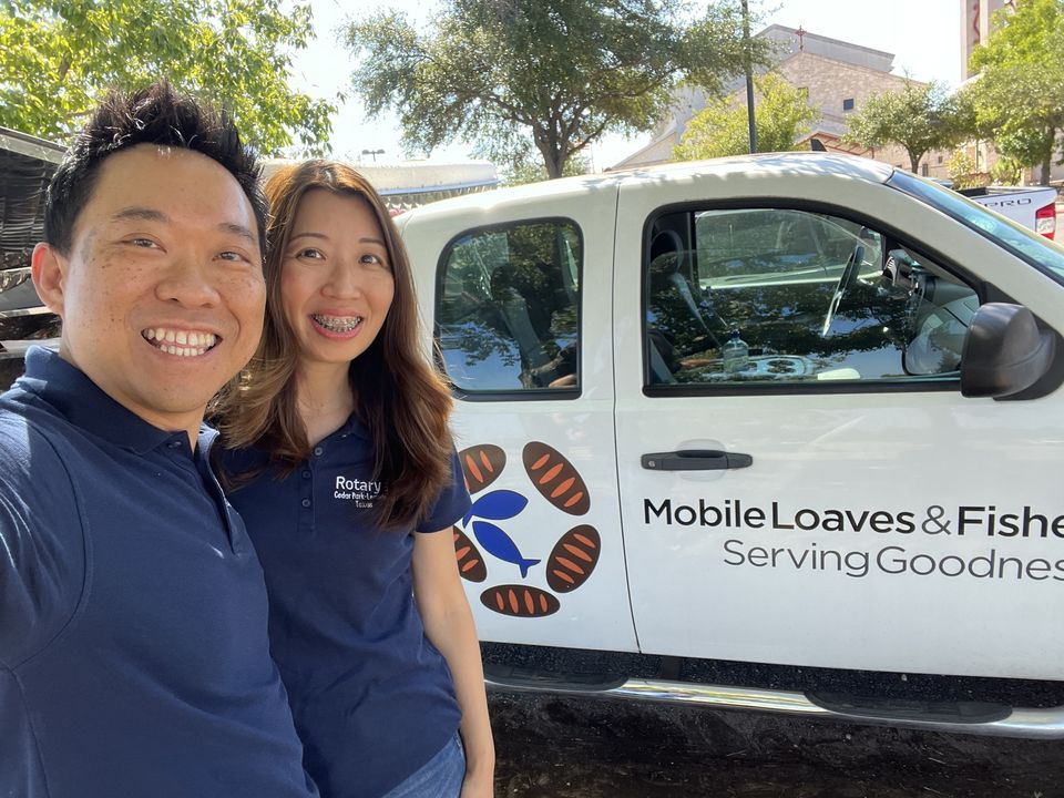 Achieve Integrative Health founder Jimmy Yen and Jessica Chen at the 2023 Mobile Loaves and Fishes Drive in Austin, Texas